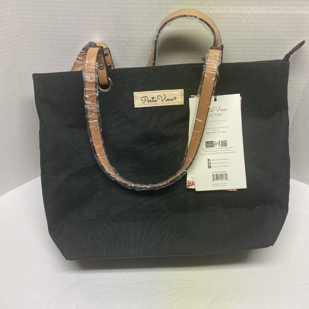 NWT PortoVino Wine Tote Black Fashionable Wine Purse Hidden Insulated